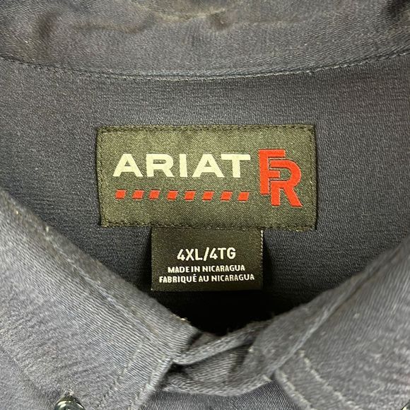 NWT Ariat FR Button Front Shirt Navy Blue Men’s Size 4X 5X Long Sleeve Work - Picture 4 of 12